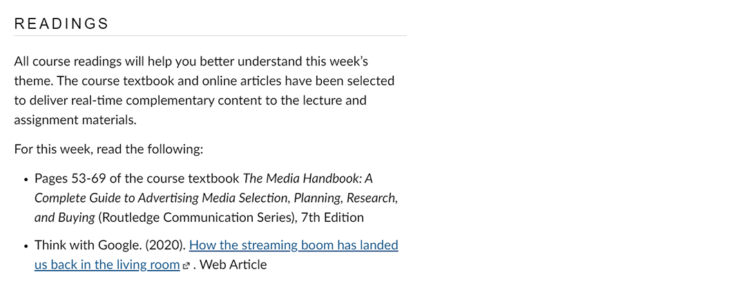 Module Outline Example Readings 2